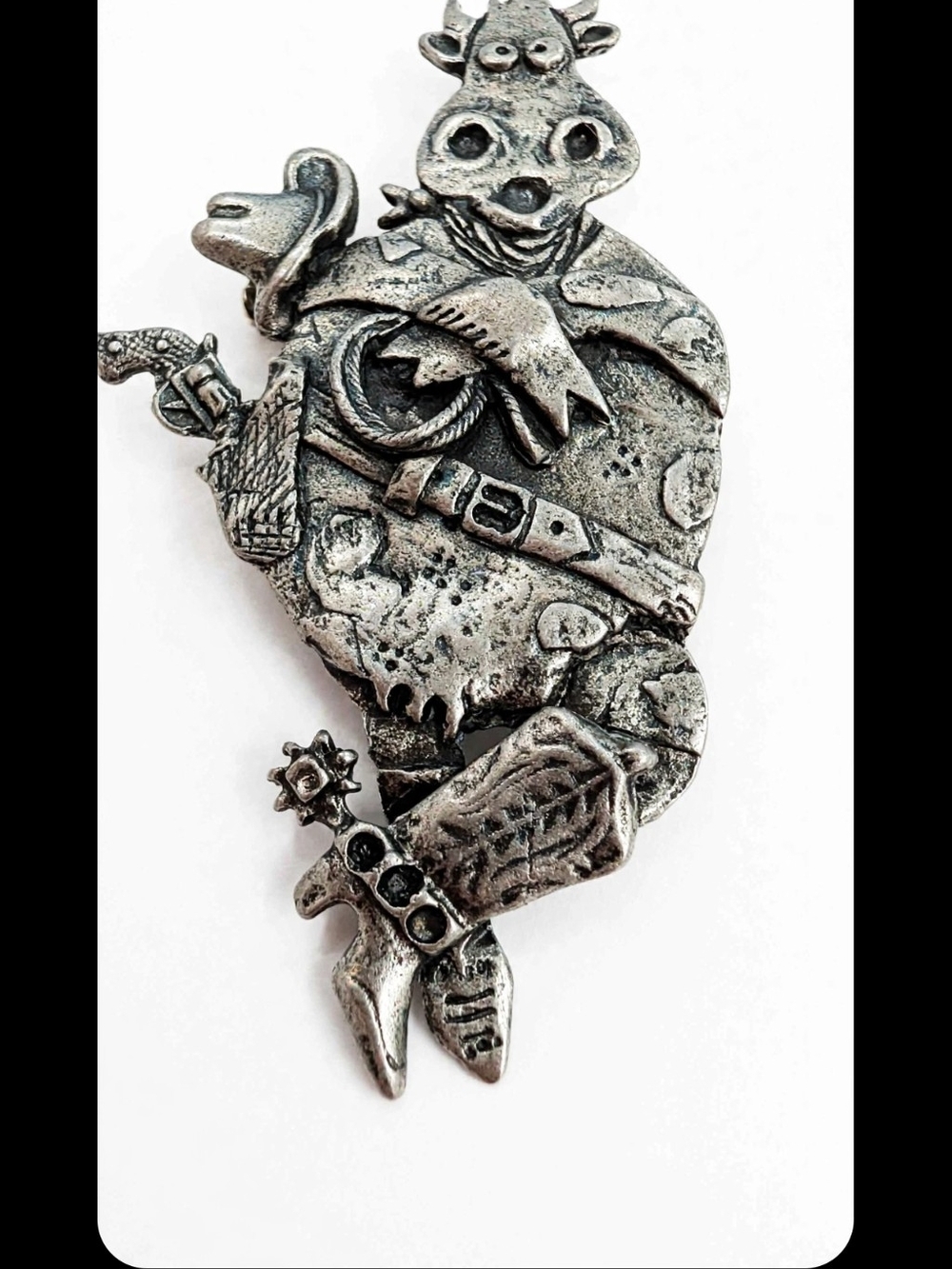 Alberto Silver Cowboy Cow Brooch - Western Animal Pin